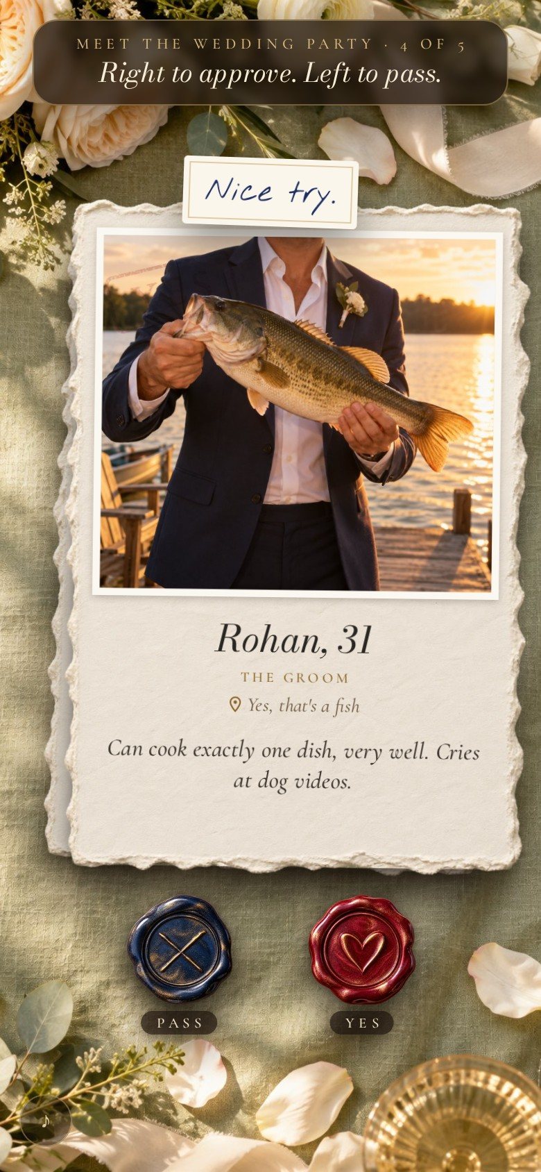 It's a Match — The groom (can’t be passed)