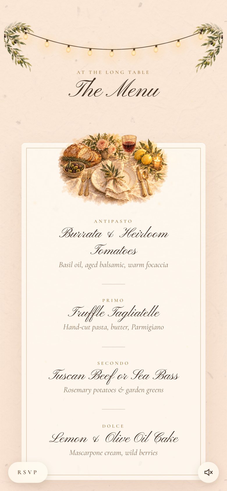 Tuscan Sunset — The menu