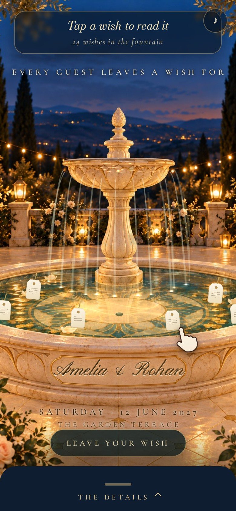 The Wishing Fountain — Tap a wish to read it
