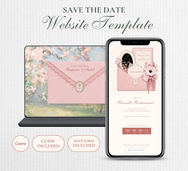 Blush & Sage save the date website template