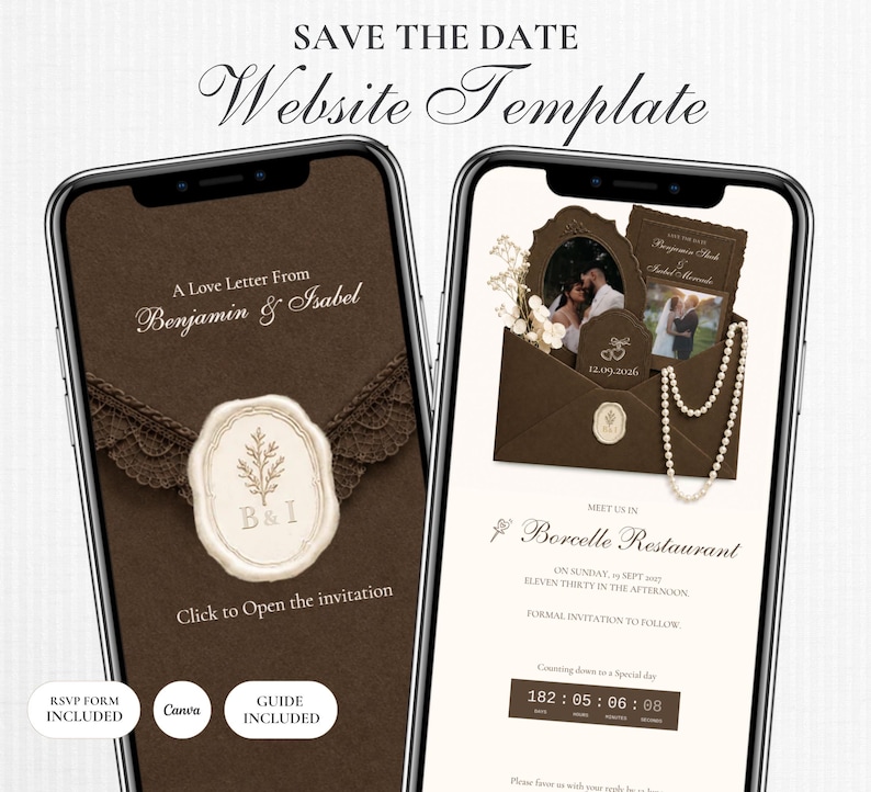 Brown & Ivory save the date website template