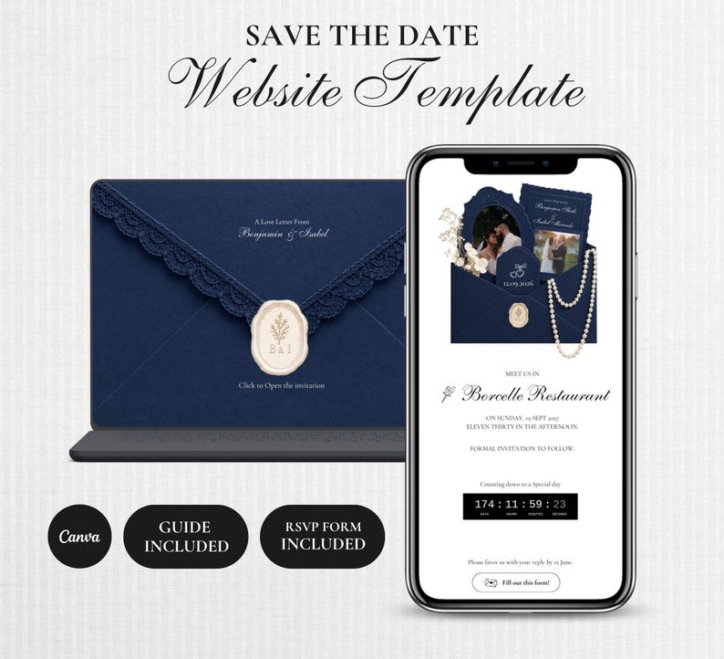Navy Blue save the date website template