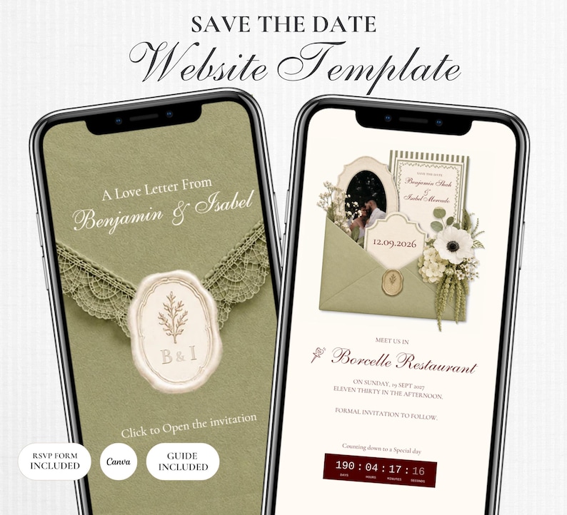 Olive Green save the date website template