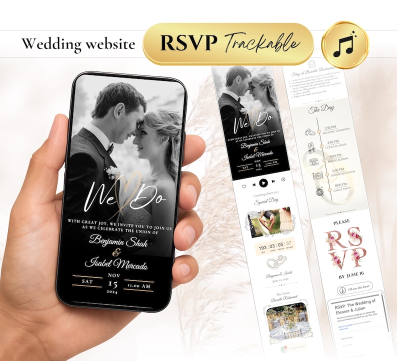 Invitation with RSVP & Music save the date website template