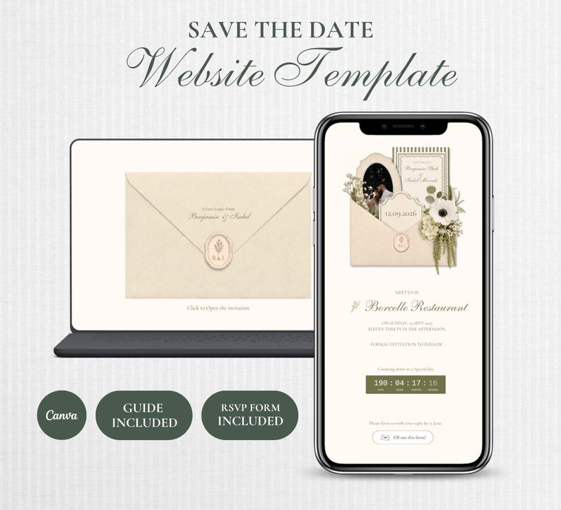 Sage & Ivory save the date website template